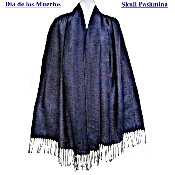 Accessories - Pashmina Scarf - Skull Design - Gothic Blue